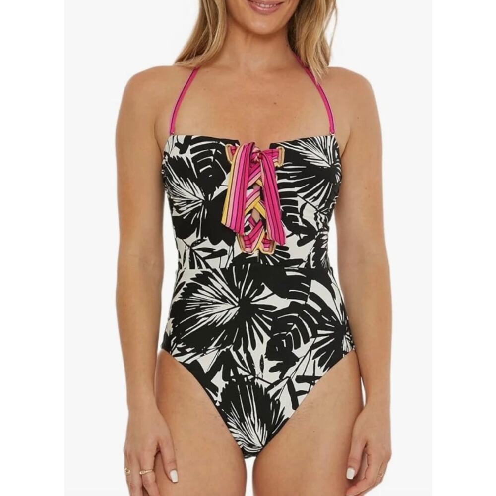 Trina Turk Women’s Lennox Bandeau One Piece Lace Up Halter Swimsuit - Size 6